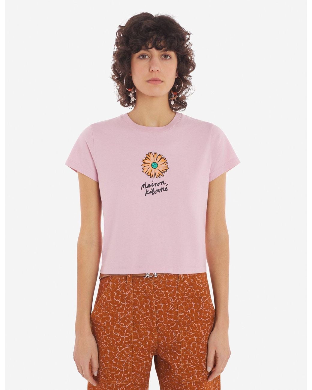 Maison Kitsuné Pink Maison Kitsuné Floating Flower Printed Crewneck T-Shirt