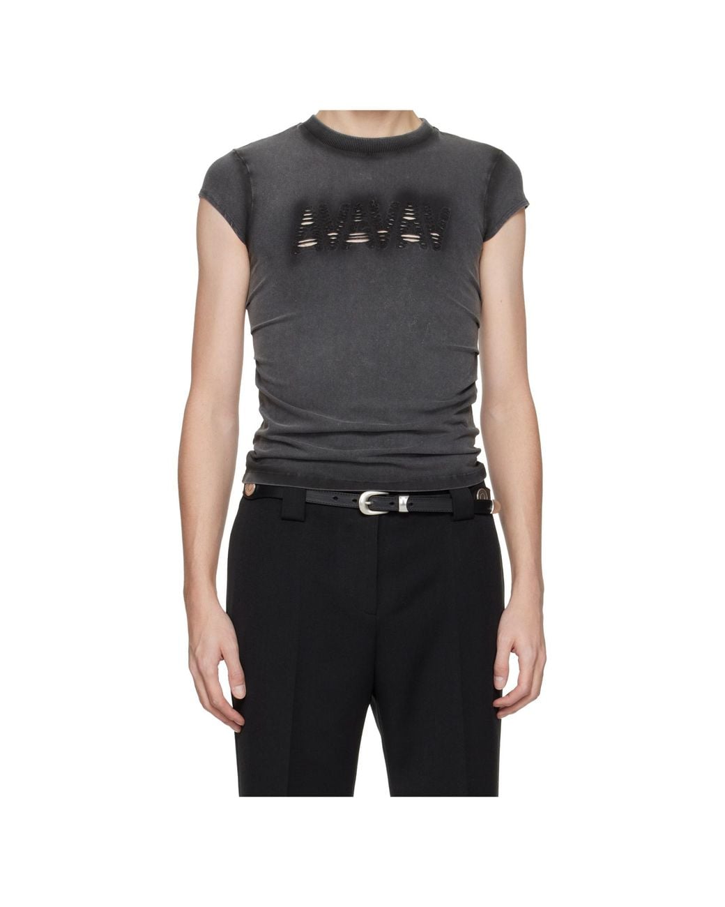 AVAVAV Black Cut-Out Logo Detailed T-Shirt for men