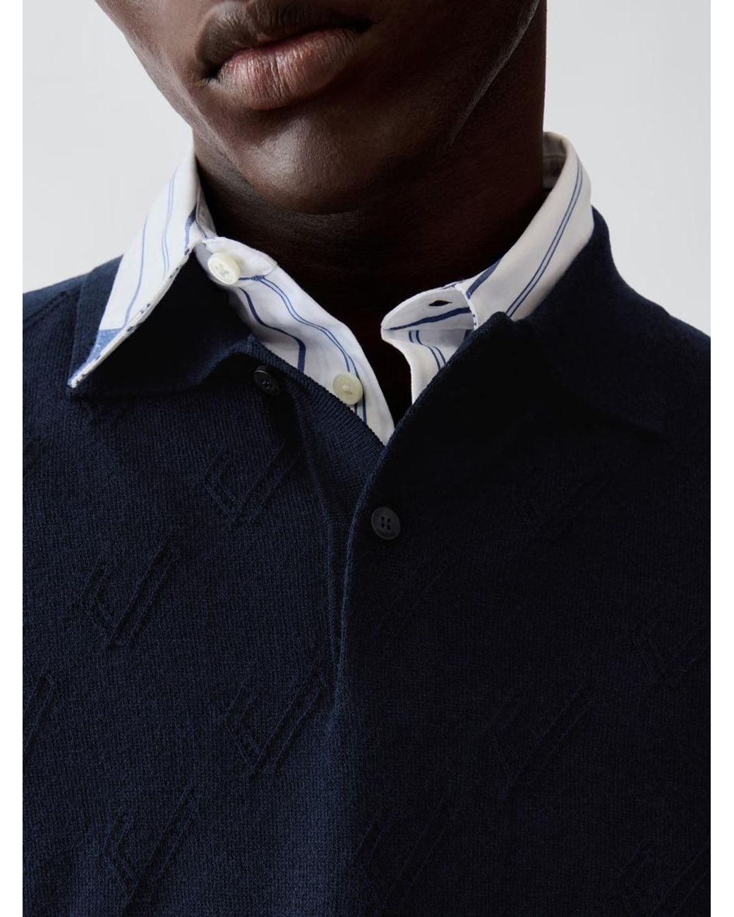 Jacquemus Blue Long-Sleeve Knitted Polo Shirt for men