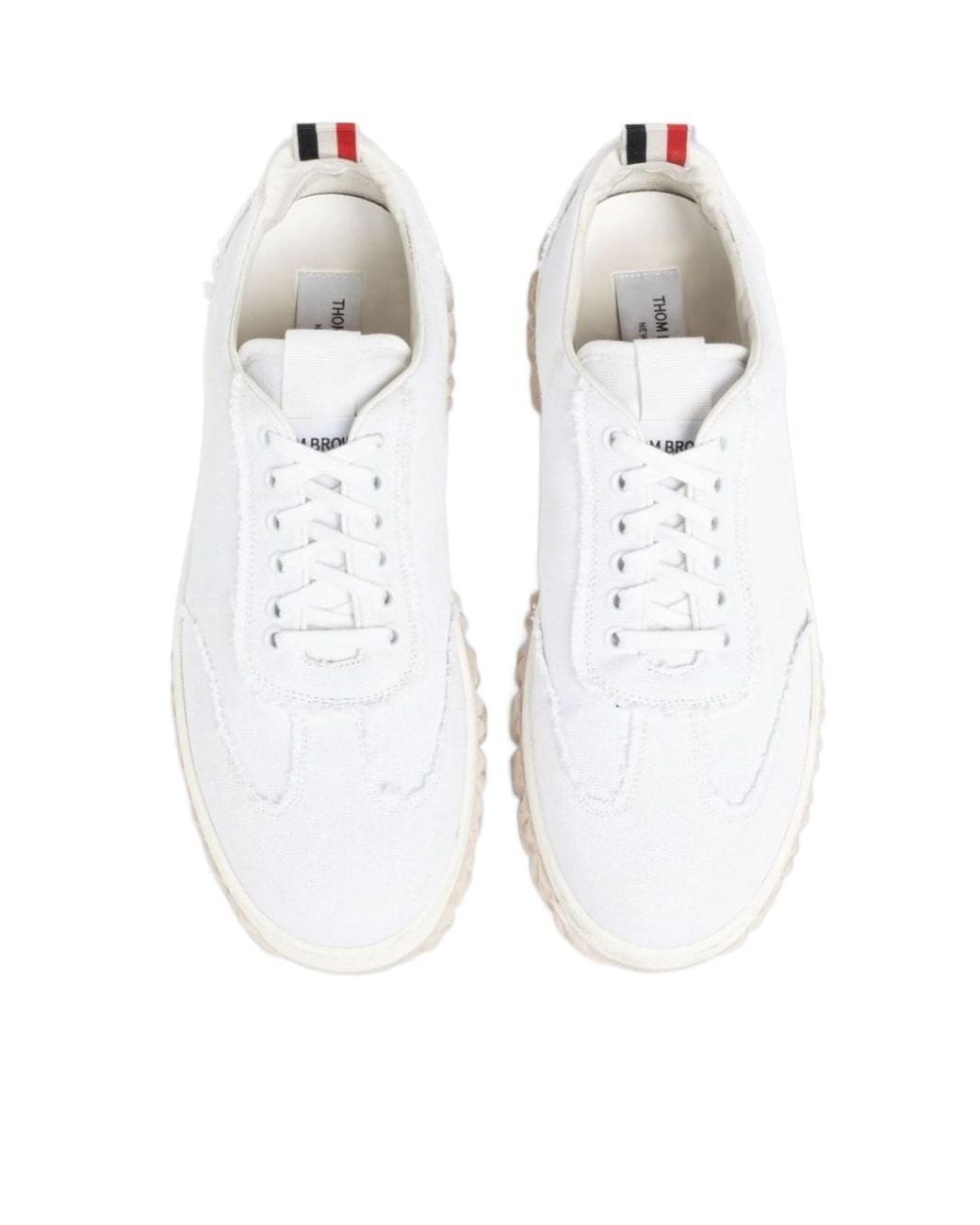 Thom Browne White Frayed Edge Low-Top Sneakers for men