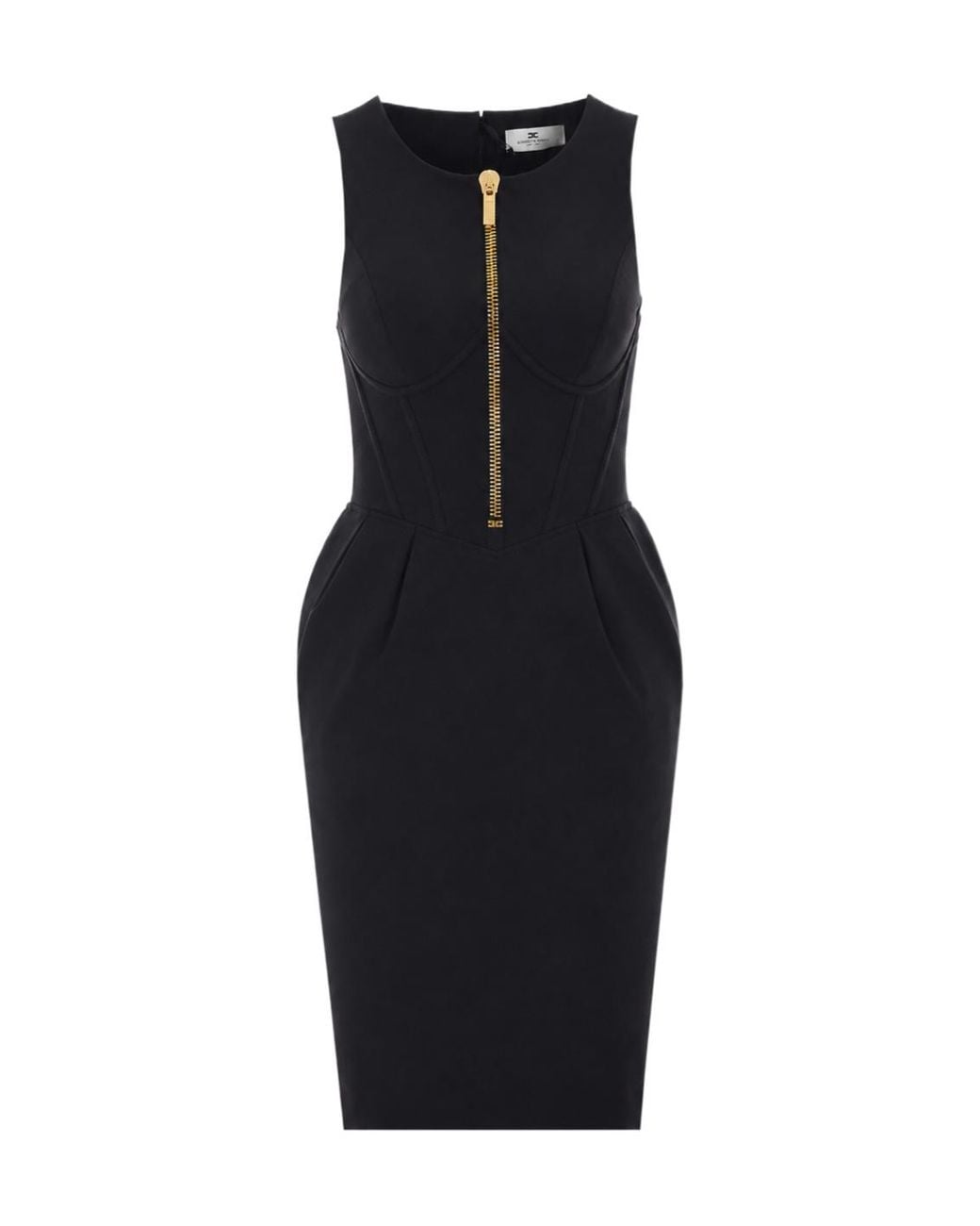 Elisabetta Franchi Black Zip-Front Sleeveless Dress