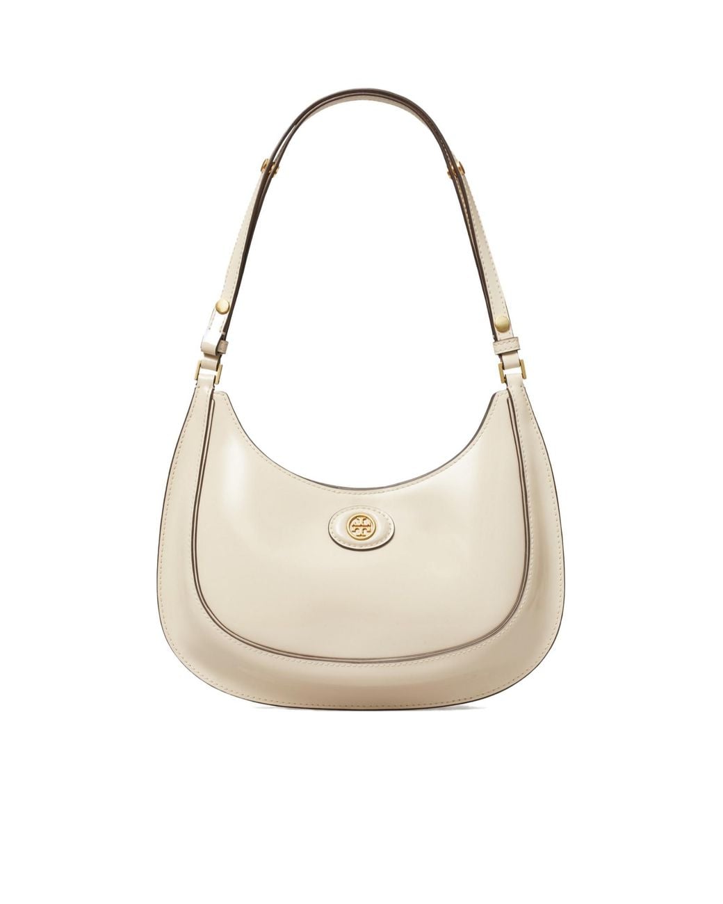 Tory Burch White Logo Plaque Zipped Shoulder Bag