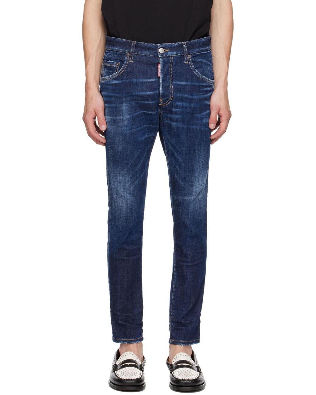 DSquared² Blue Dsquared Logo-Patch Cotton Jeans for men