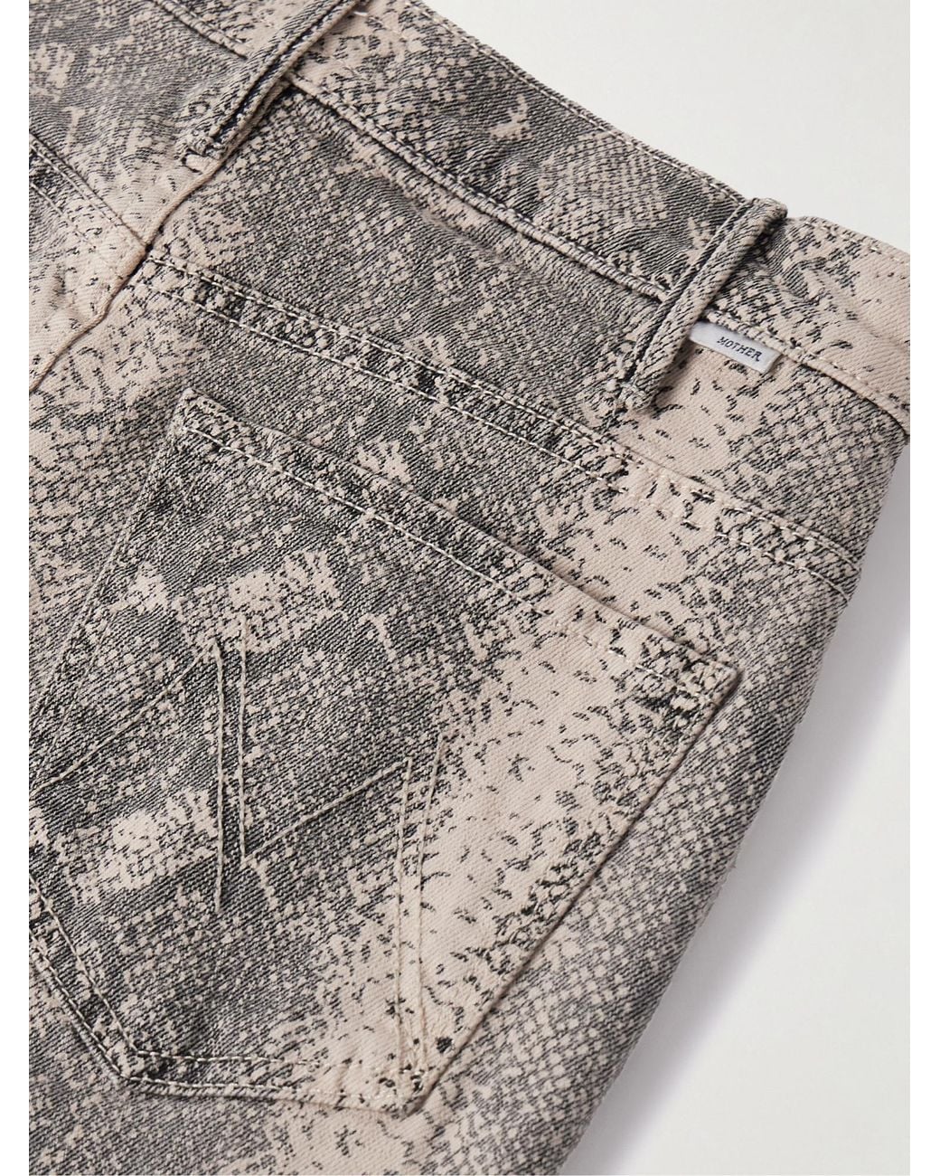 Mother Gray Cropped Snake-Print High-Rise Flared Jeans