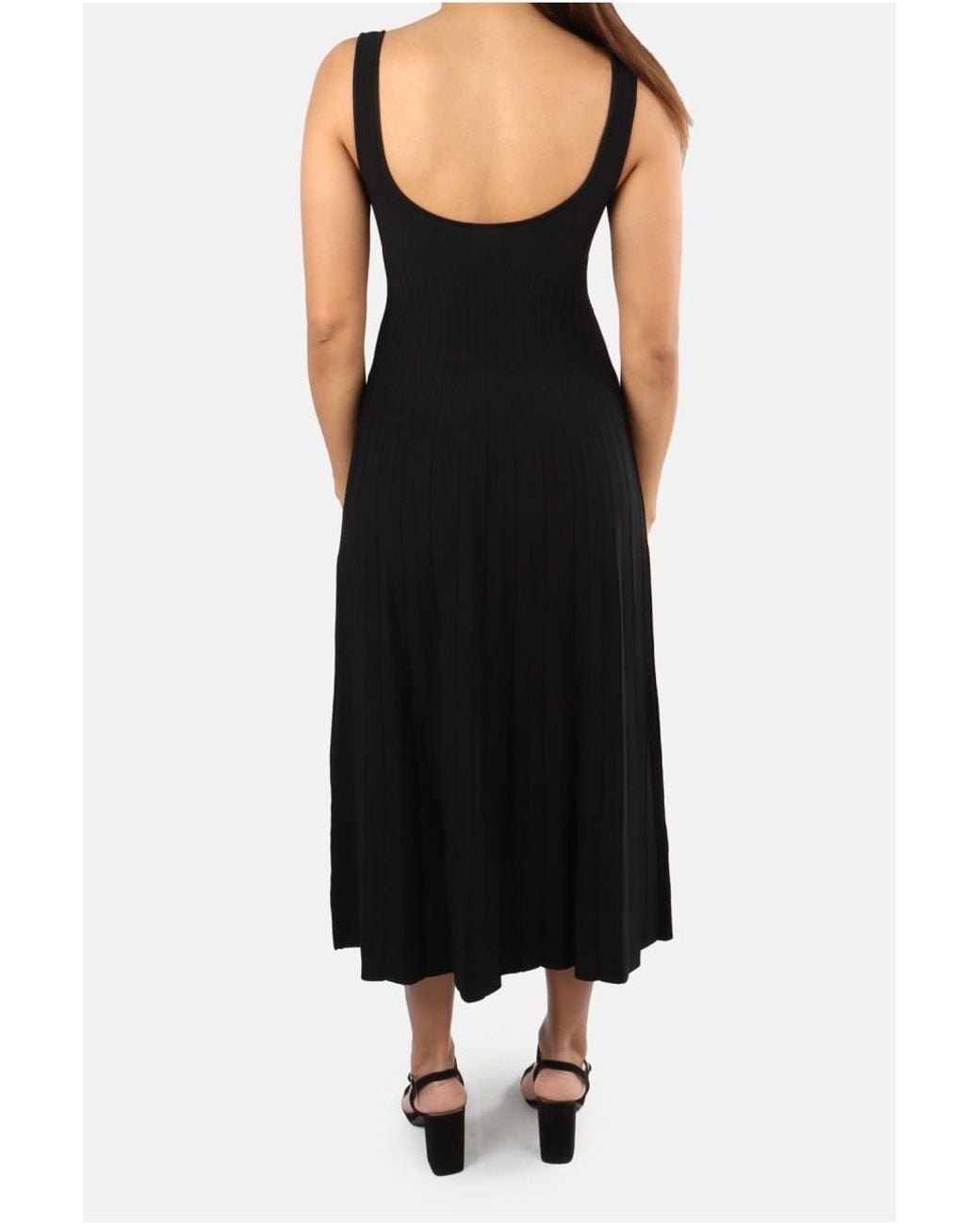 Staud Black Ellison Pleated Sleeveless Midi Dress