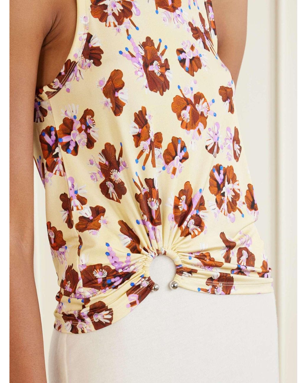 Rabanne Natural Floral-Pattern Ring-Detail Top