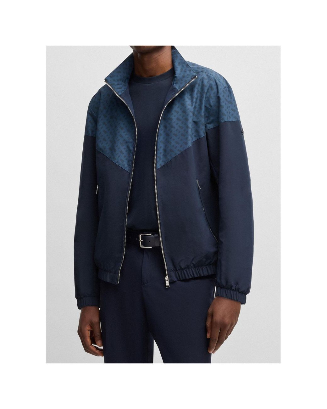 Boss Blue High Collar Long Sleeve Casual Jacket for men