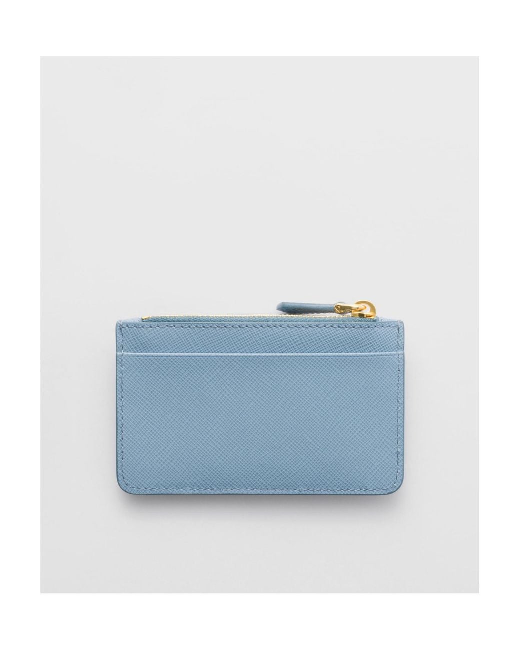 Prada Blue Saffiano And Smooth Leather Card Holder