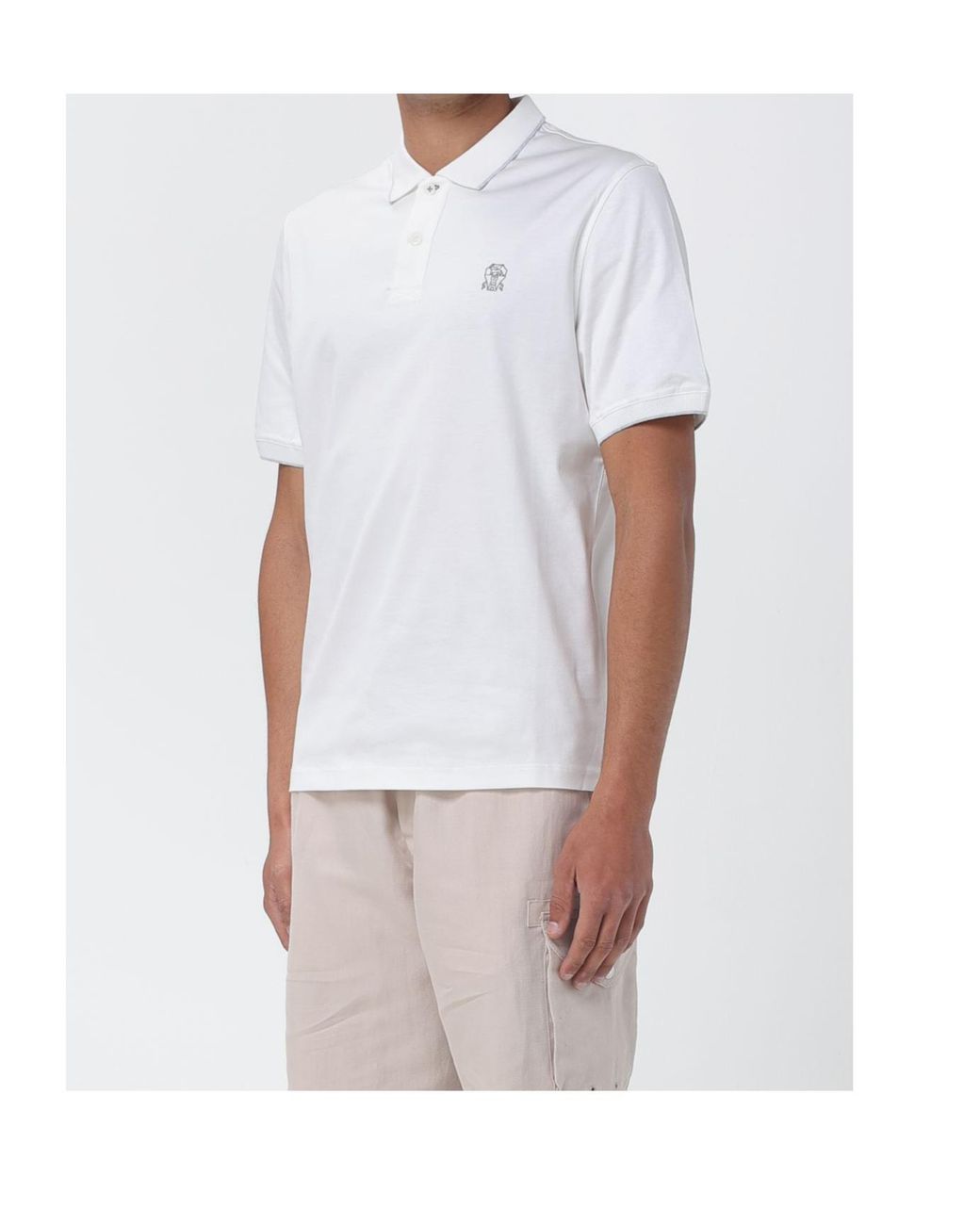 Brunello Cucinelli Blue Embroidered Collar Polo Shirt for men