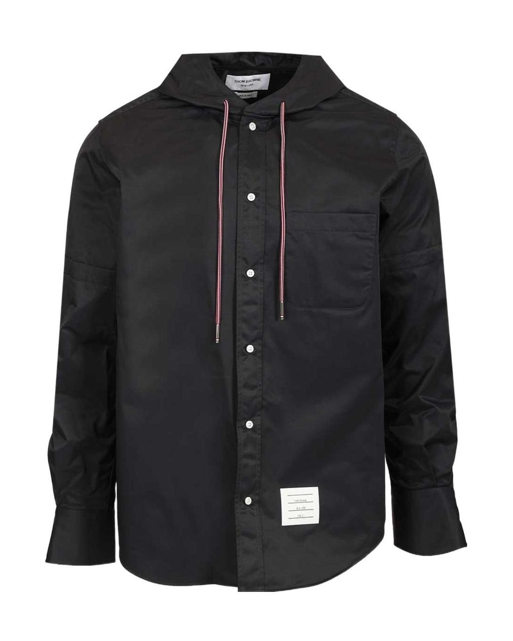 Thom Browne Black Drawstring Hooded Armband Shirt for men
