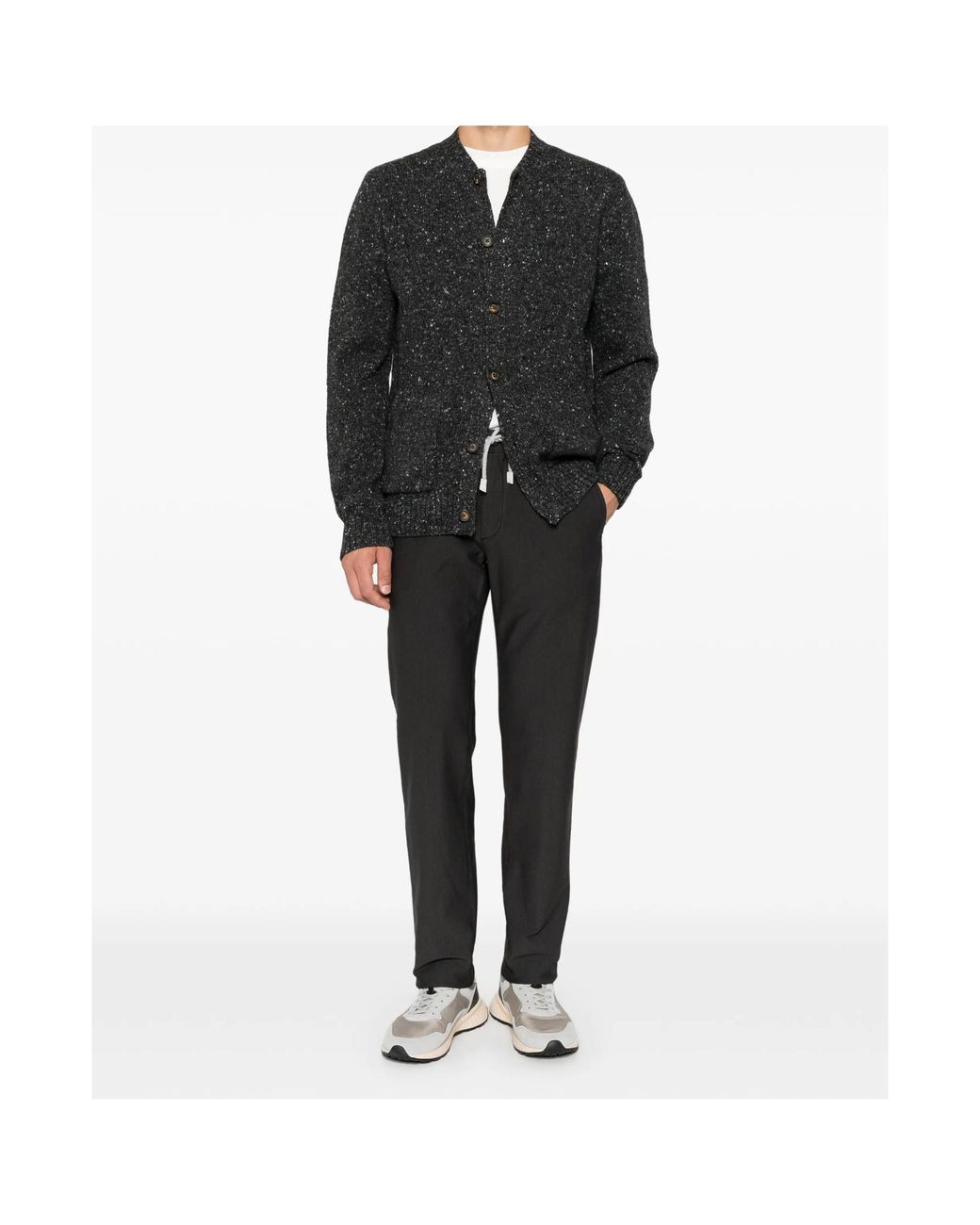 Eleventy Black Drawstring-Waist Straight-Leg Trousers for men