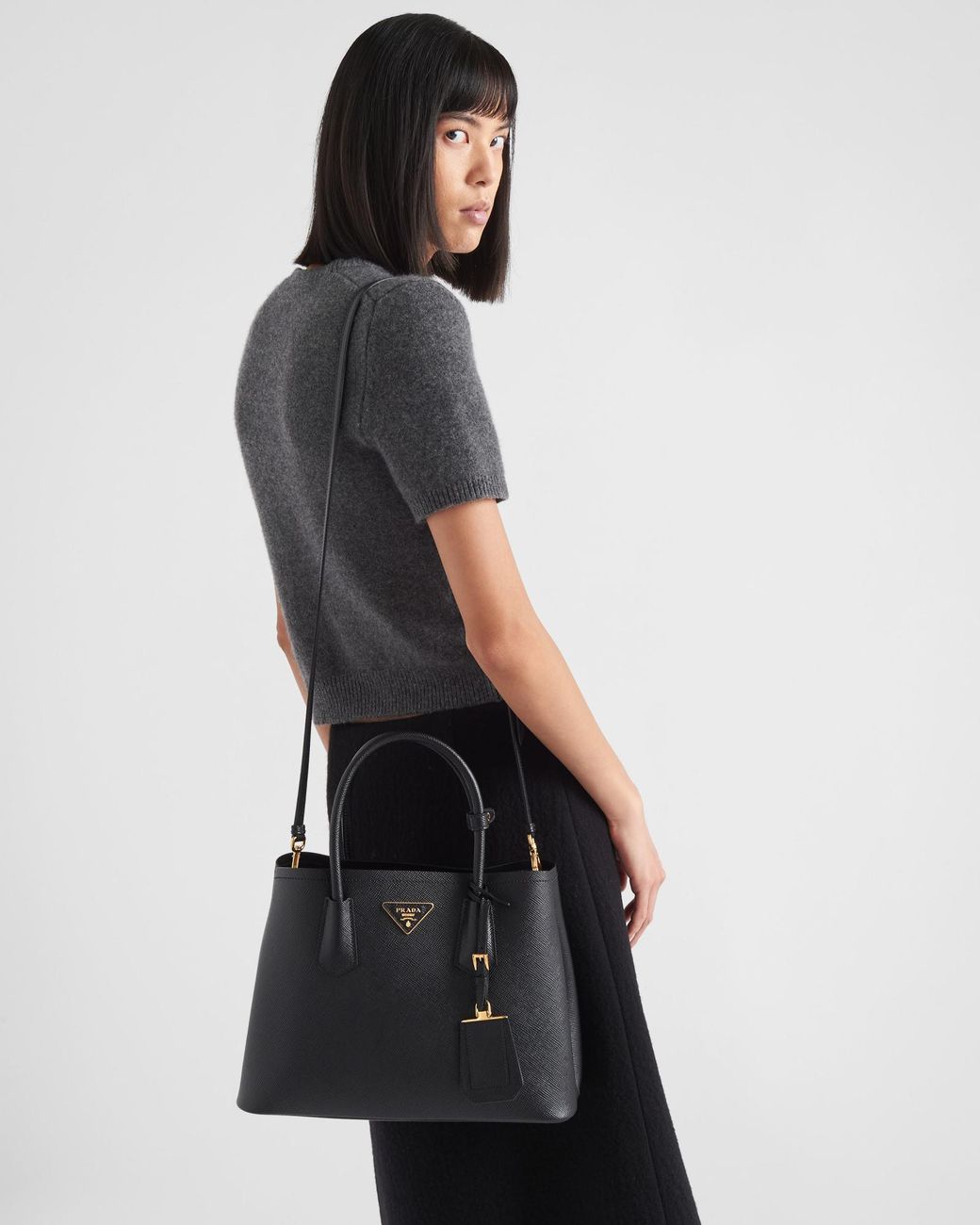 Prada Black Double Medium Saffiano Leather Bag
