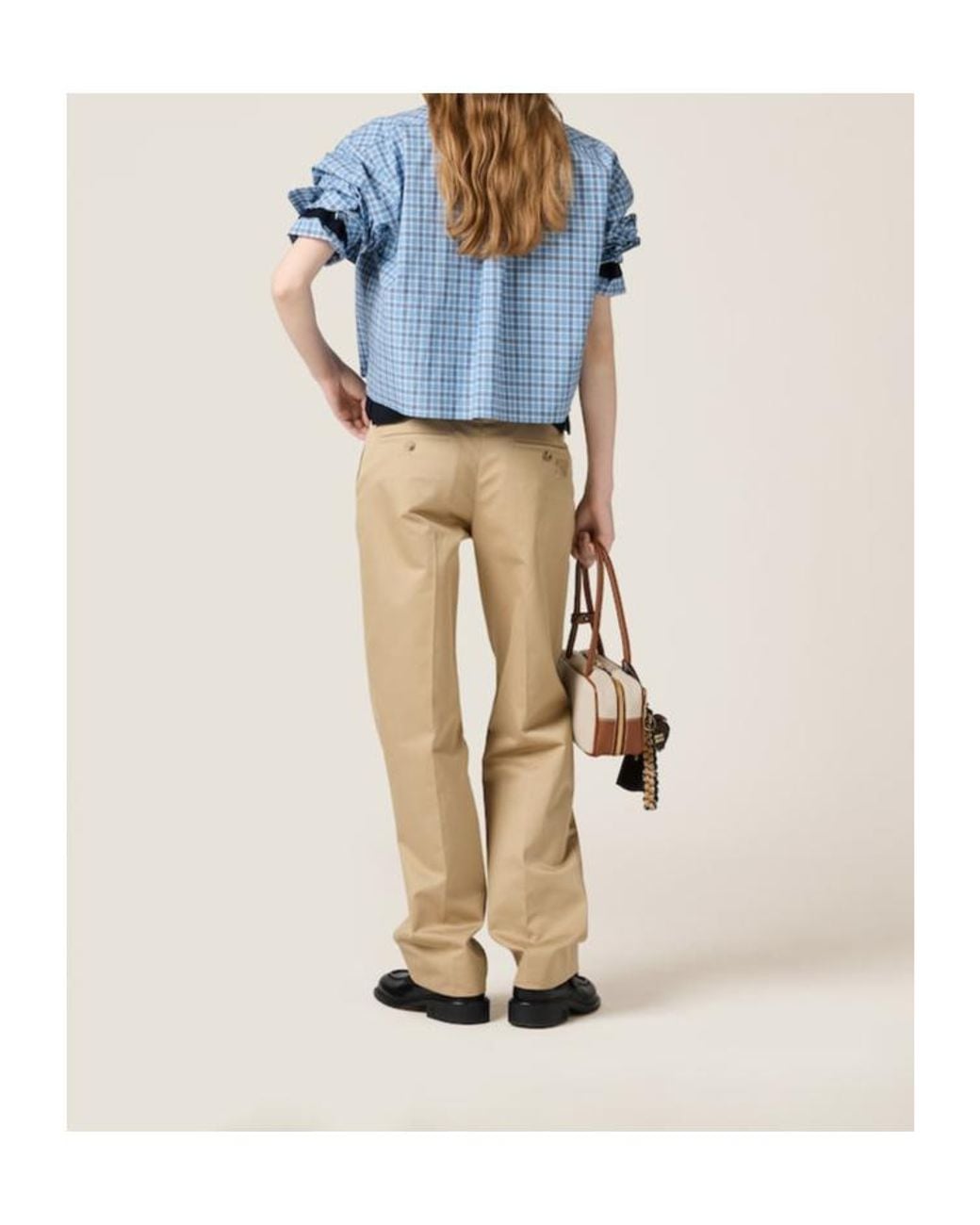 Miu Miu Blue Checked Cropped Shirt