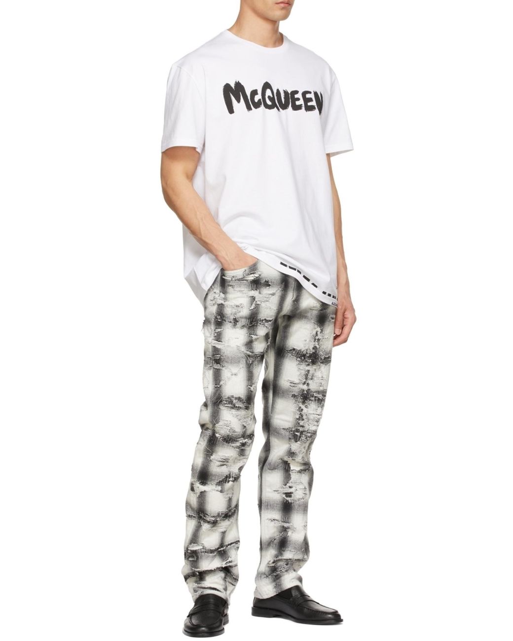 McQueen White Logo Printed Crewneck T-Shirt for men