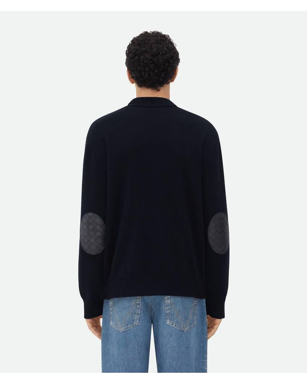 Bottega Veneta Blue Intrecciato Leather Patch Embellished Cardigan for men