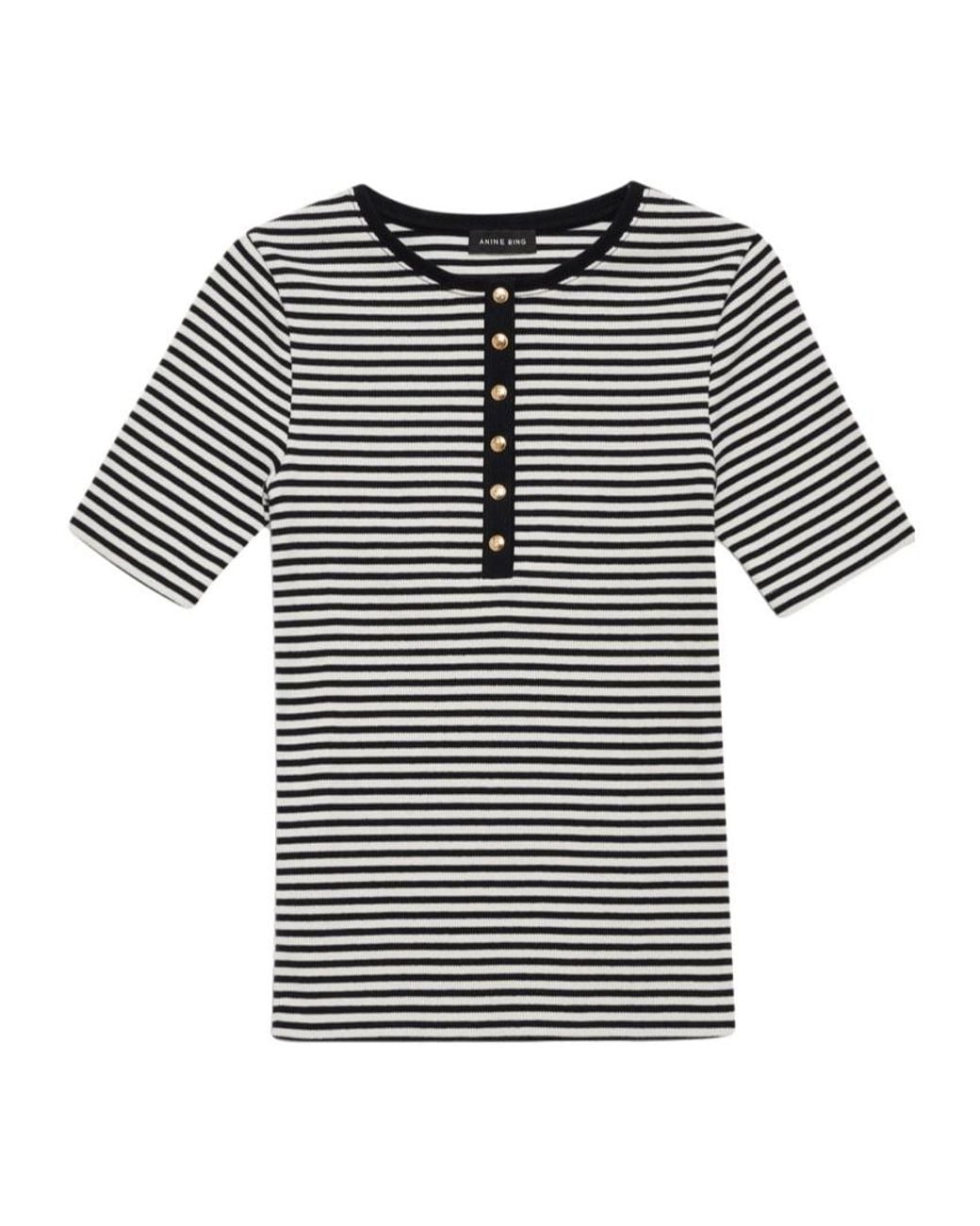 Anine Bing Black Alessia Striped Knitted T-Shirt