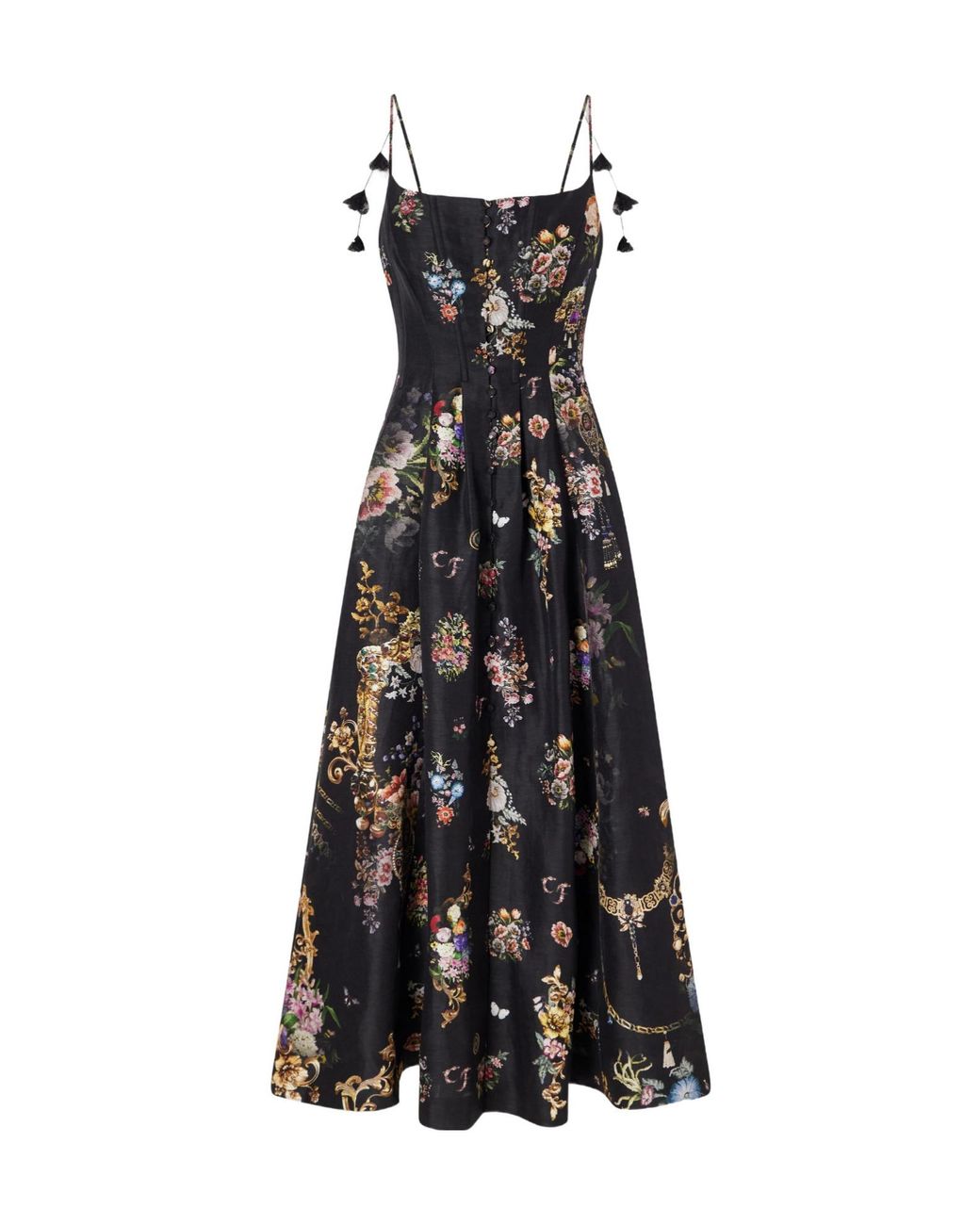 Camilla Black Silk-Blend Dupioni Midi Dress