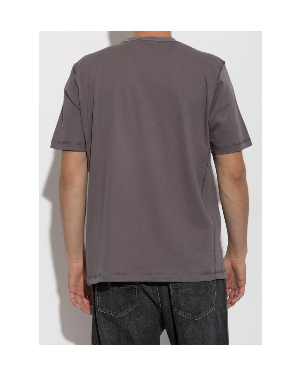 DIESEL Gray Logo-Plaque Topstitched T-Shirt for men
