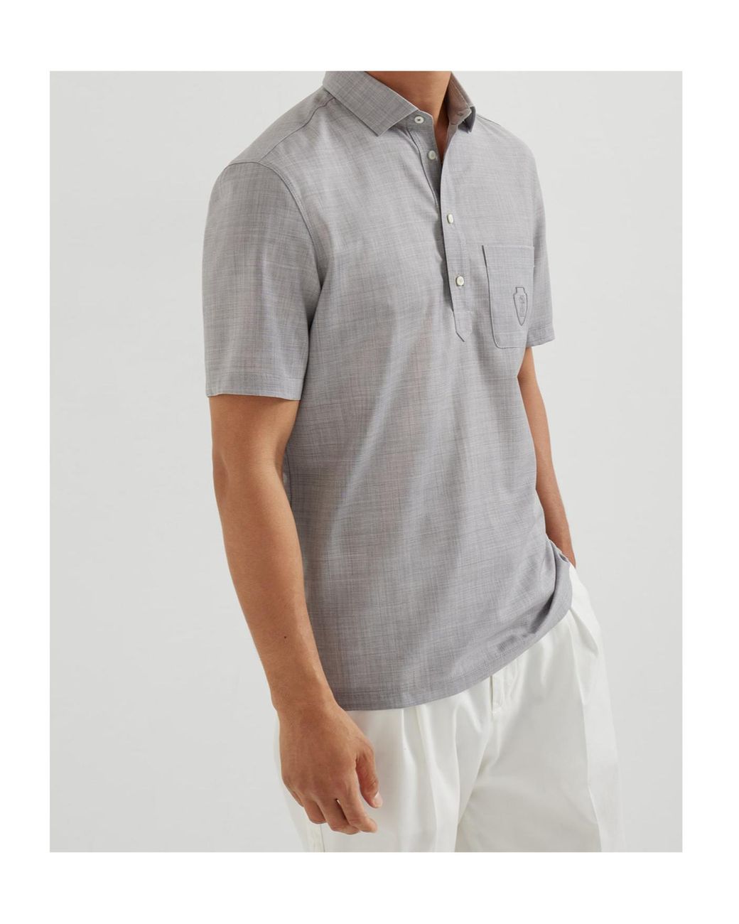 Brunello Cucinelli Gray Logo Detailed Short Sleeved Polo Shirt for men