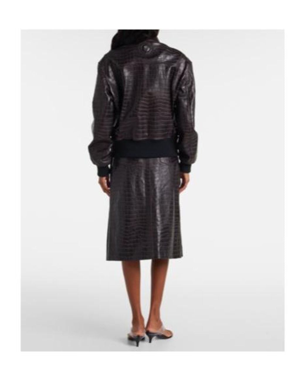 Rabanne Black Pleated Croc-Effect Leather Midi Skirt