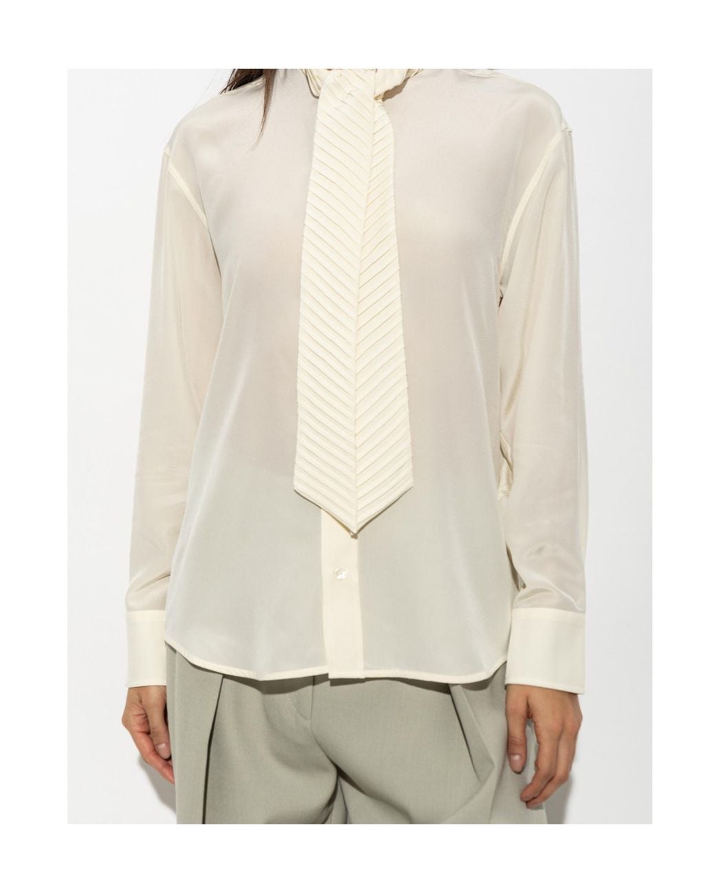 Victoria Beckham White Pleated Tie Detail Shirt