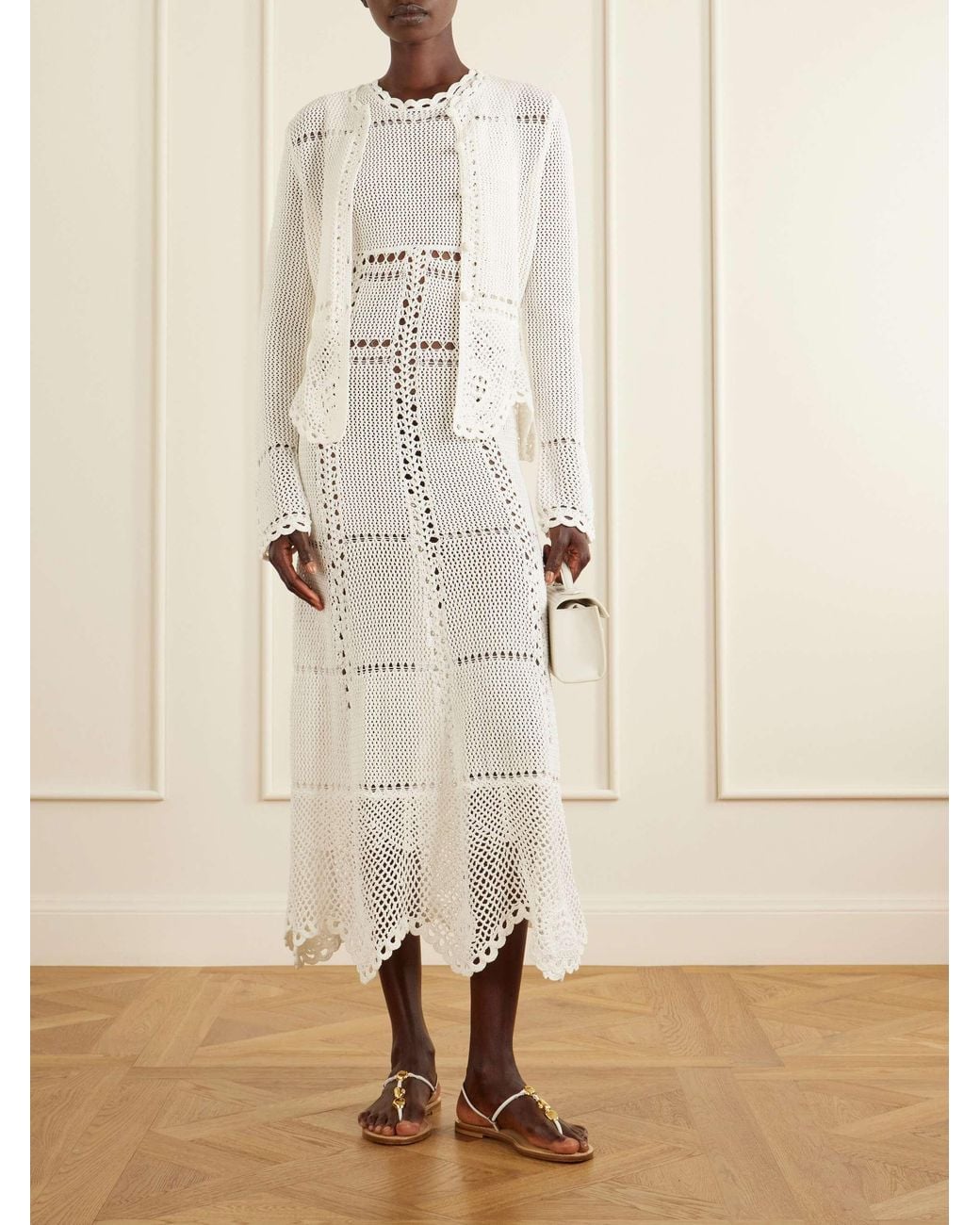 Erdem White Crocheted Cotton Midi Dress