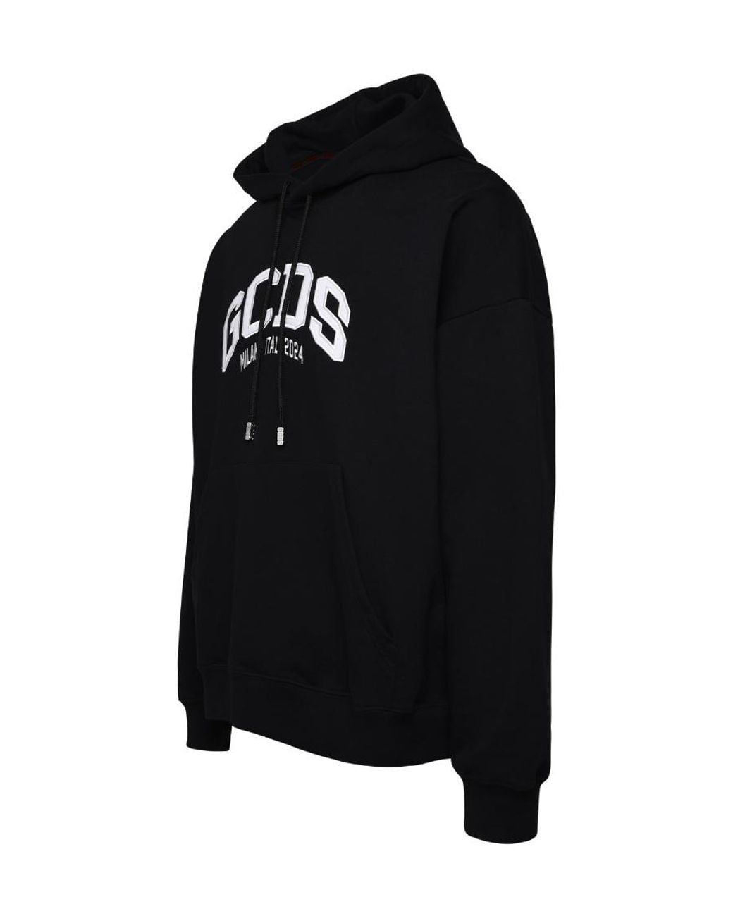 Gcds Black Lounge Logo Cotton Hoodie for men