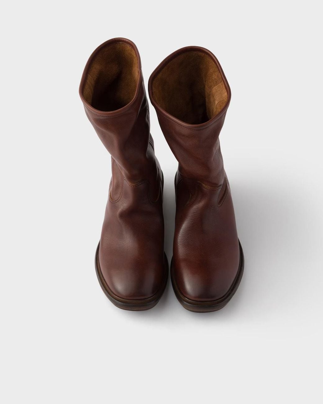 Prada Brown Vintage-Effect Leather Boots