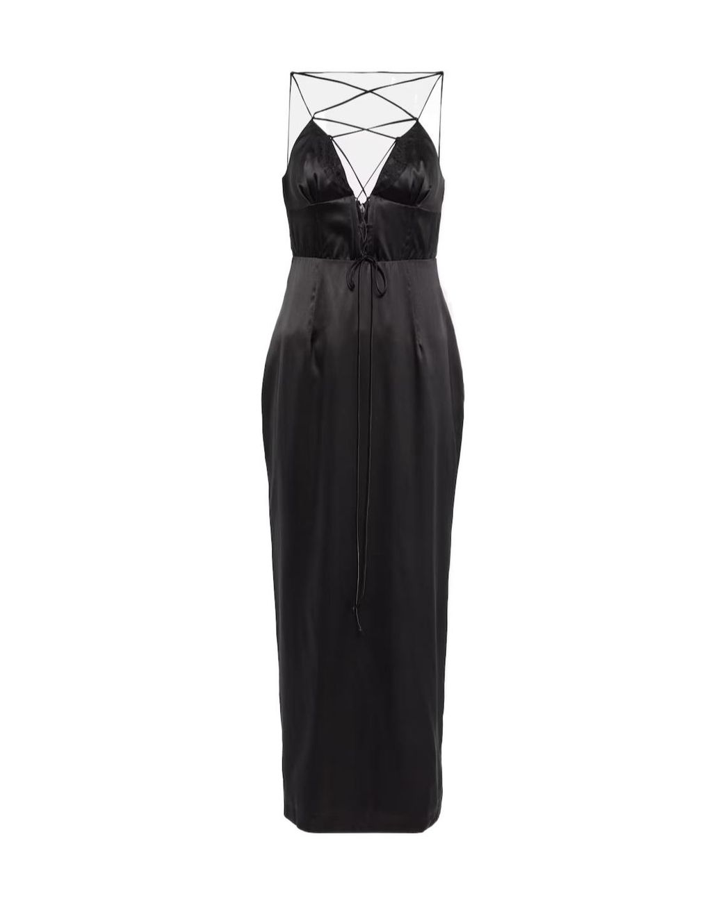 Alessandra Rich Black Silk-Blend Satin Maxi Dress