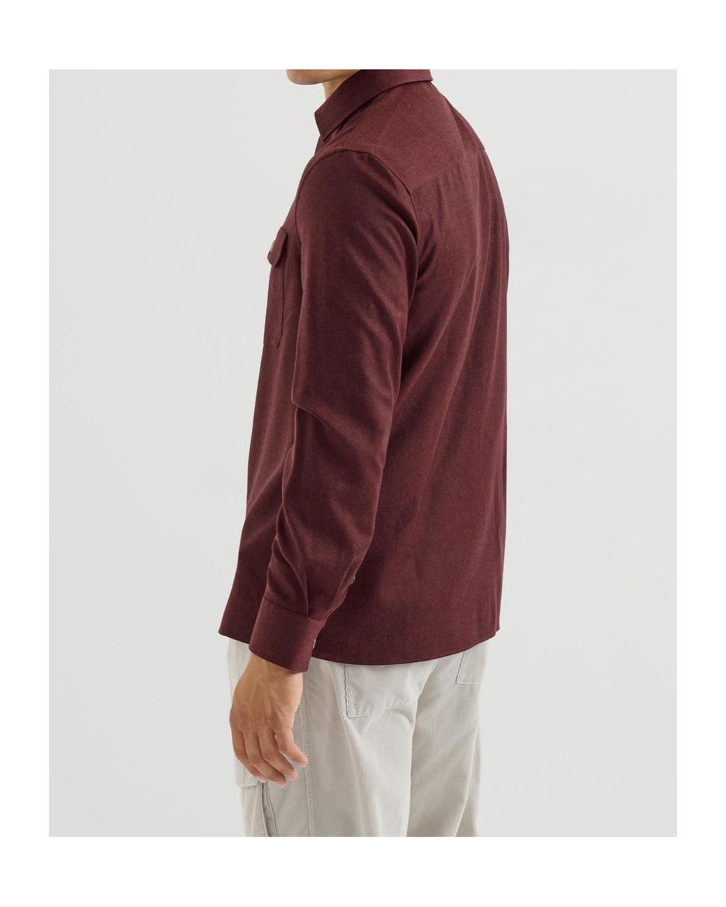 Brunello Cucinelli Purple Virgin Wool Flannel Overshirt With Spread Collar And Chest Pockets for men