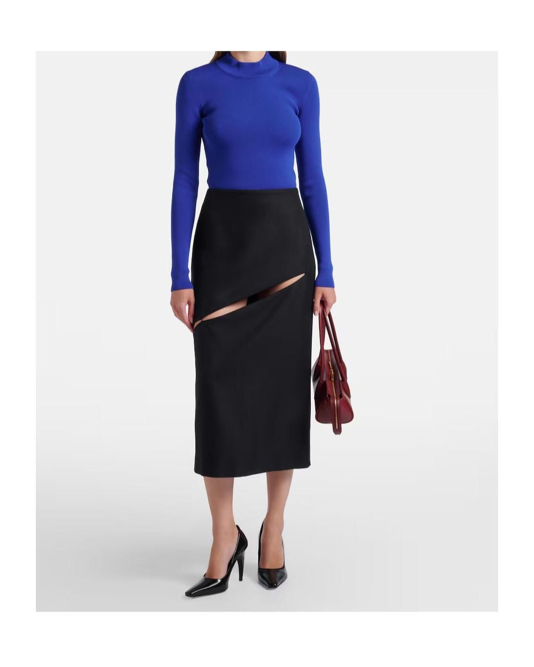 Jil Sander Black Cutout Wool And Mohair Midi Skirt
