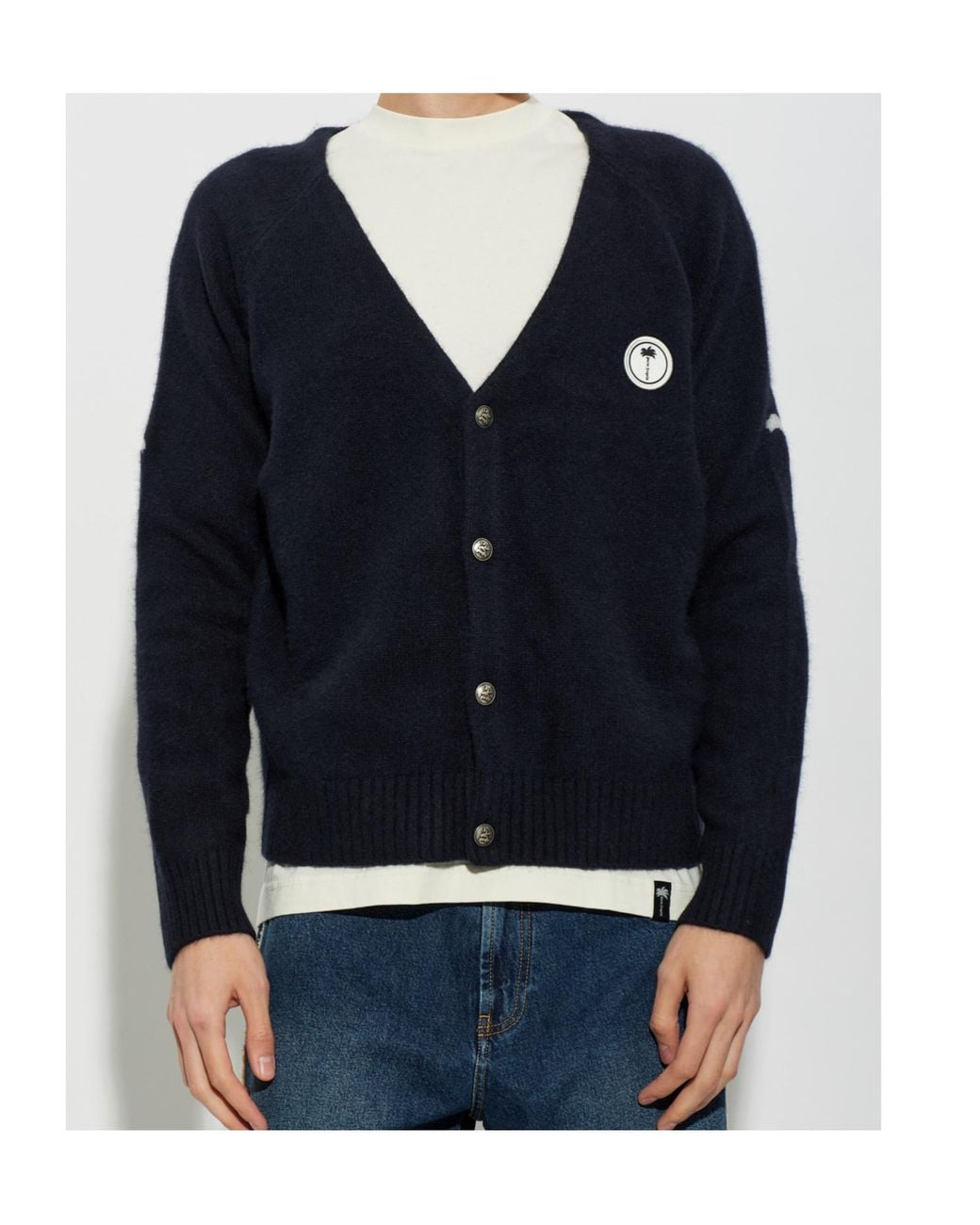 Palm Angels Blue Long-Sleeved Knitted Cardigan for men