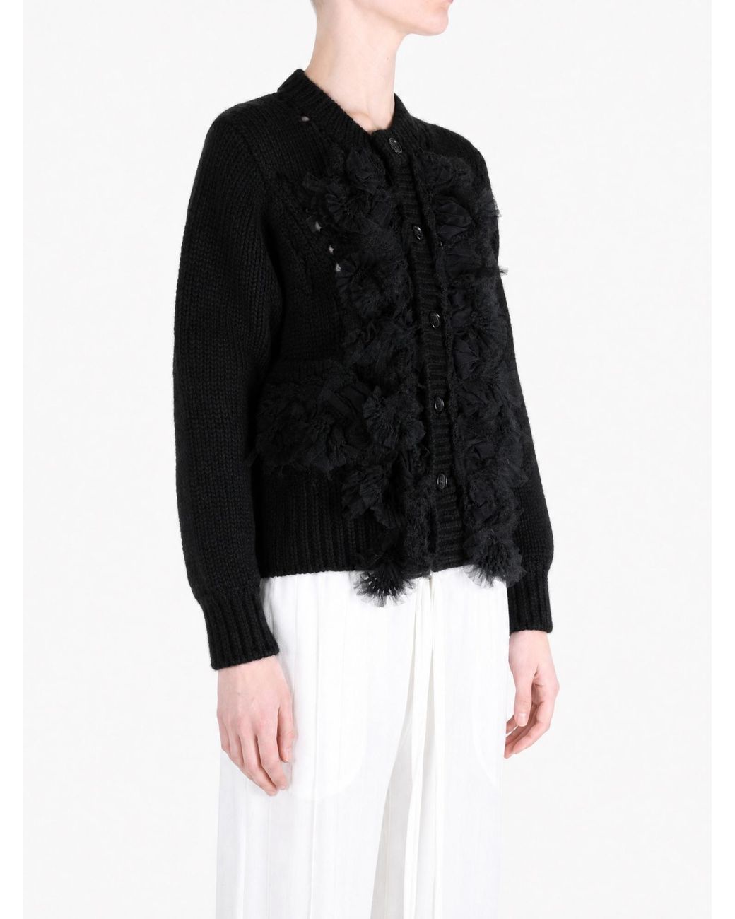 Comme des Garçons Black Ruffle-Trimmed Chunky-Knit Cardigan