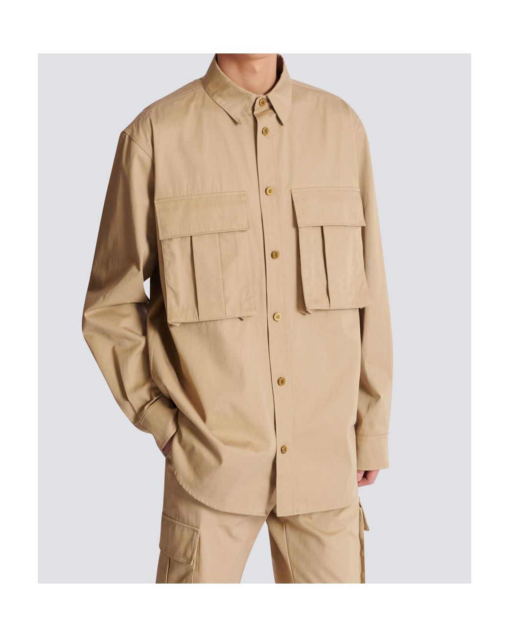 Balmain Natural Safari Collared Long-Sleeve Shirt for men