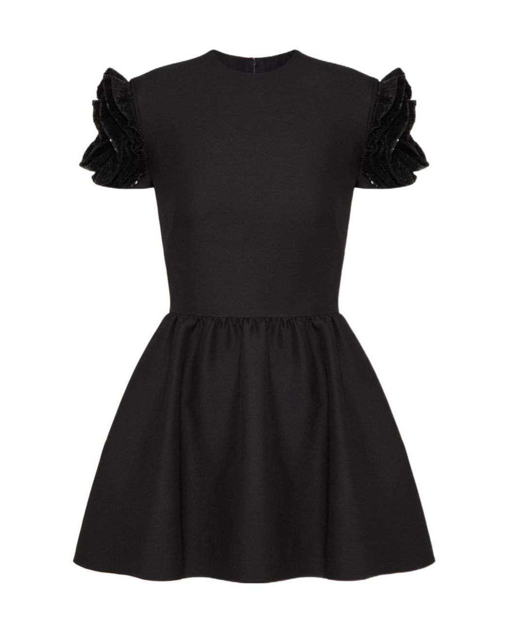 Valentino Black Ruffle Detailed Crewneck Dress