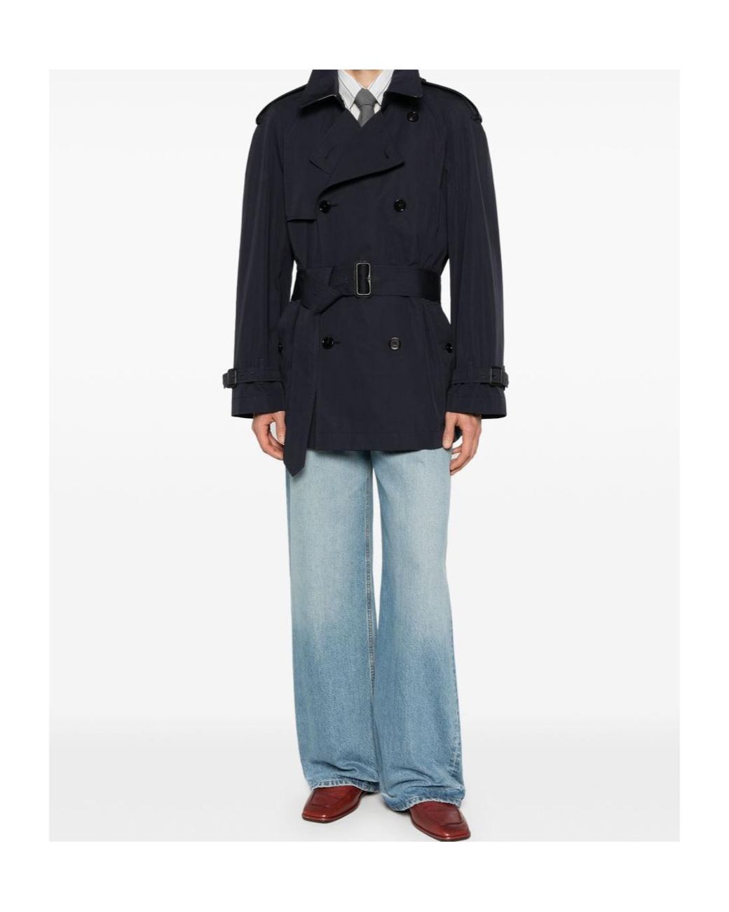 Burberry Blue Button Belted Coat for men