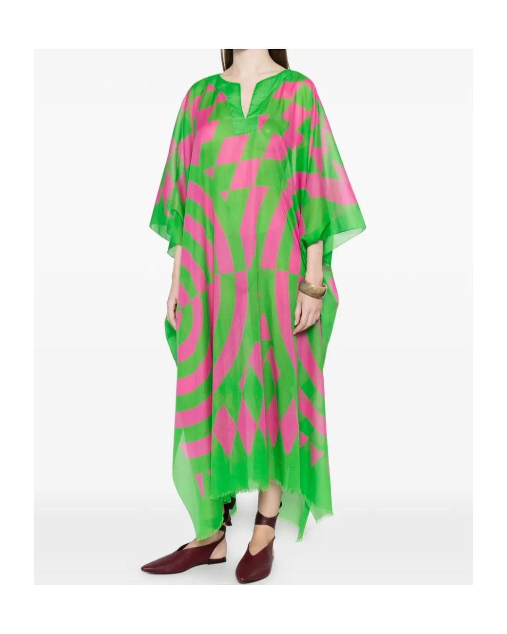 Dries Van Noten Green Oversized Graphic Printed Kaftan