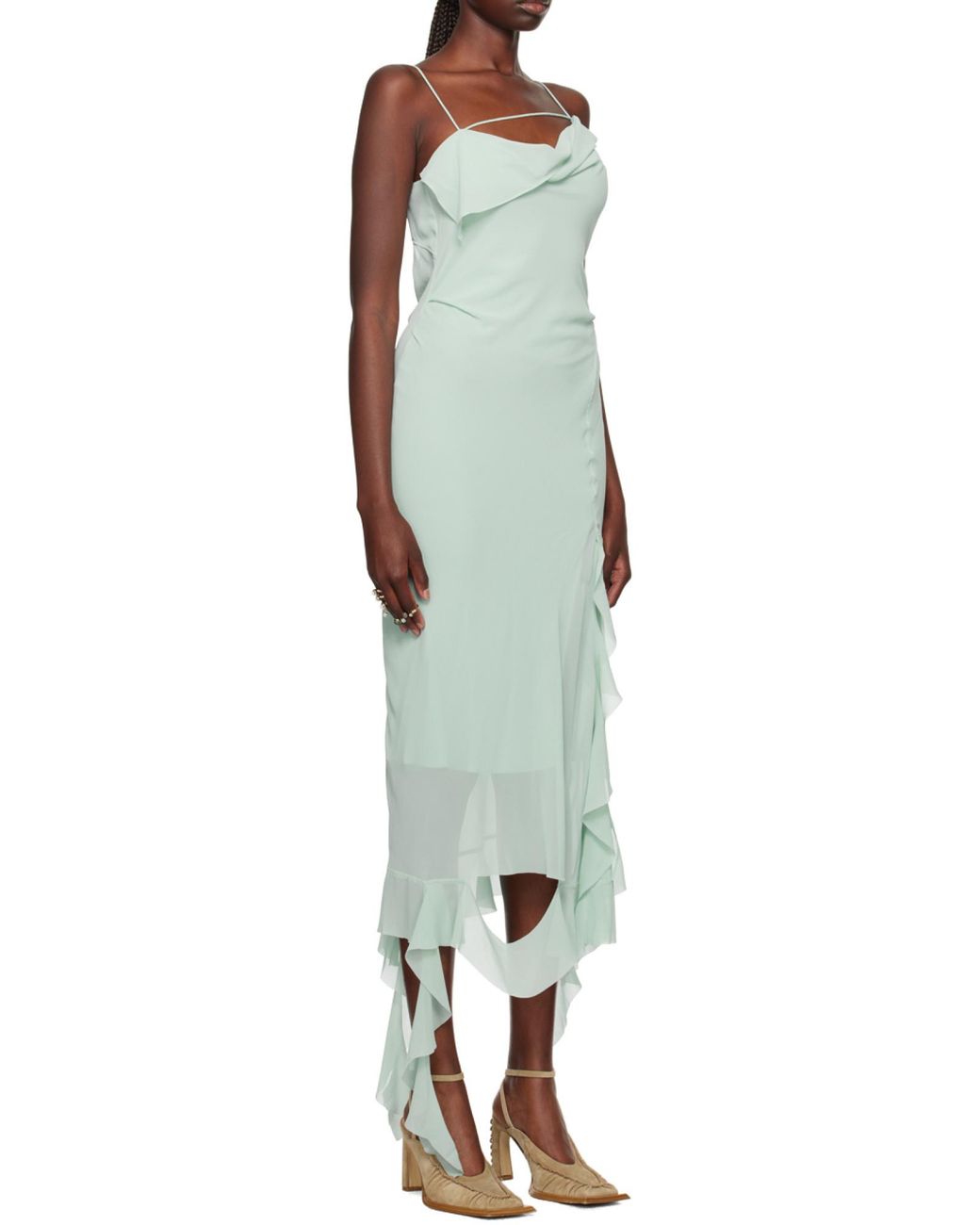Acne Blue Asymmetric Ruffled Midi Dress