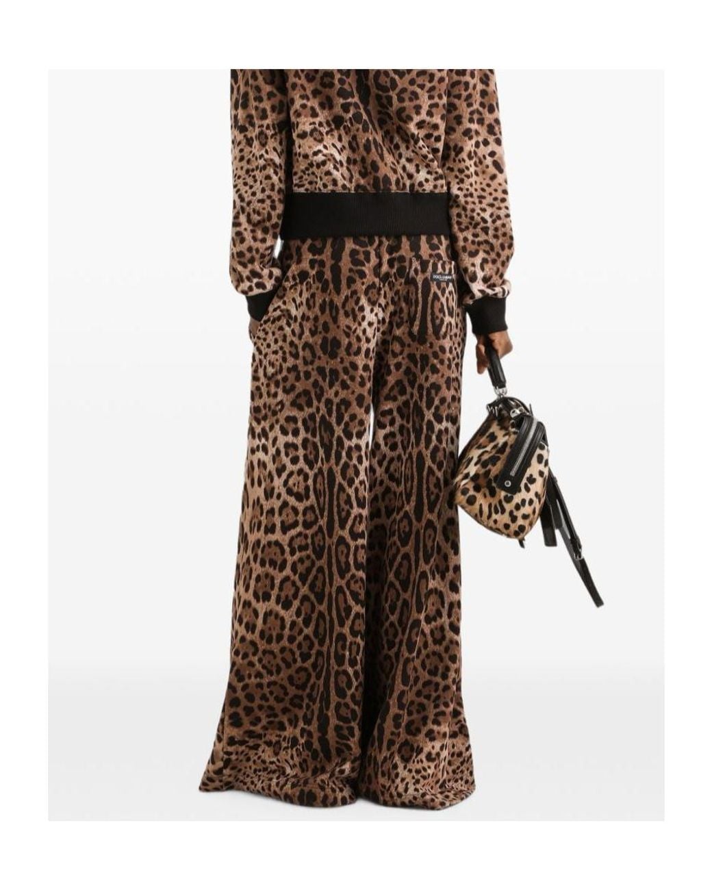 Dolce & Gabbana Brown Fleece Leopard Print Trousers