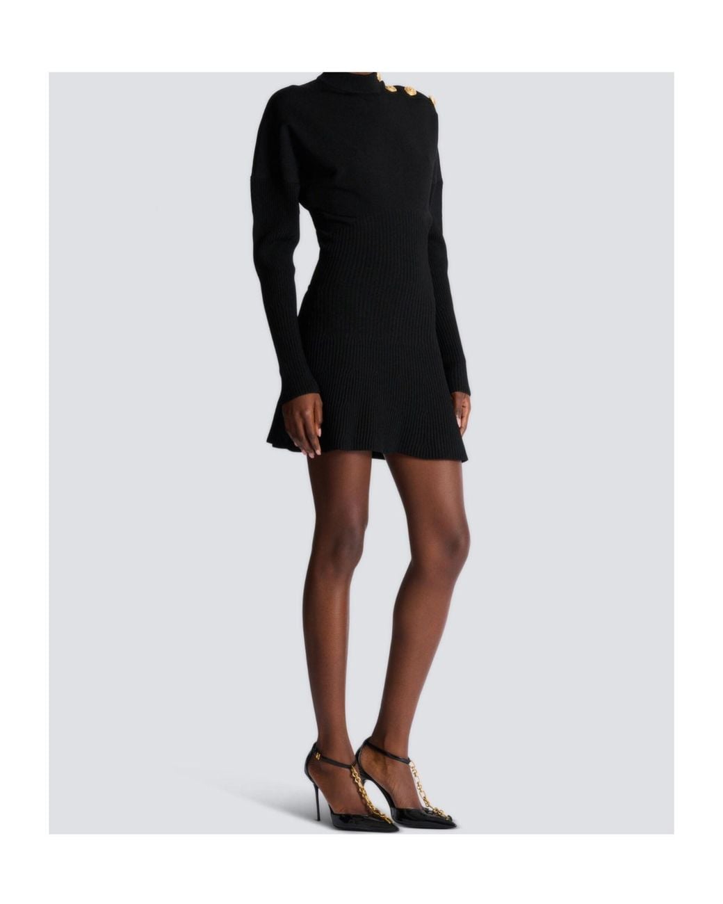 Balmain Black Short Flared Knit Dress