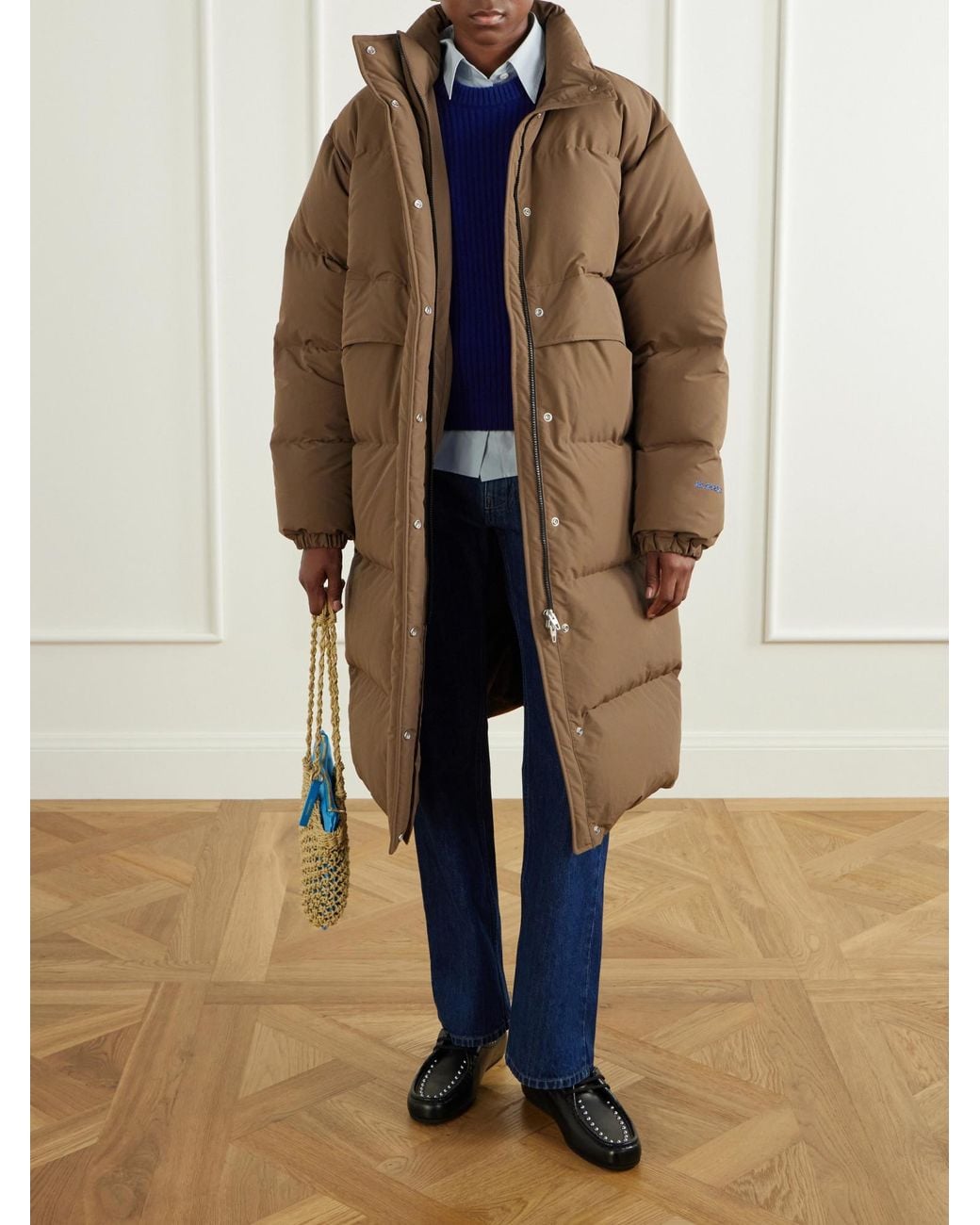 Jil Sander Brown Quilted Stand Collar Down Jacket