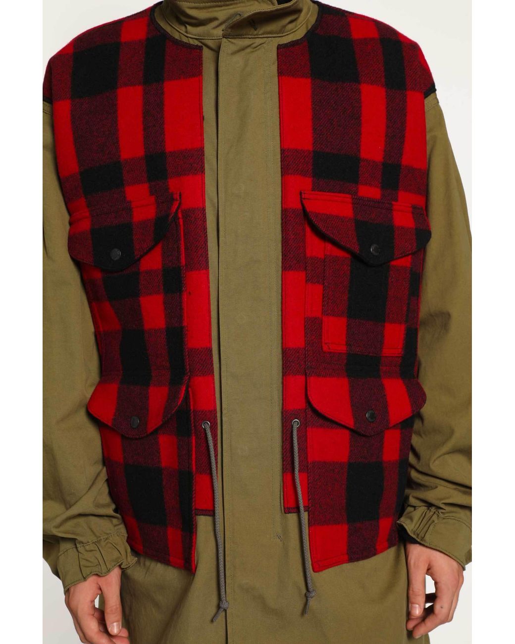Junya Watanabe Red Checked Drawstring Coat for men
