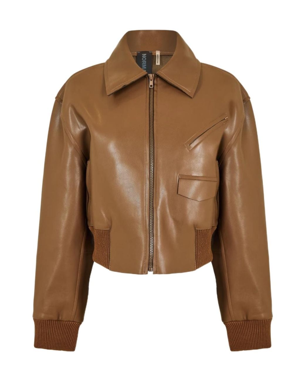 Norma Kamali Brown Short Leather Jacket