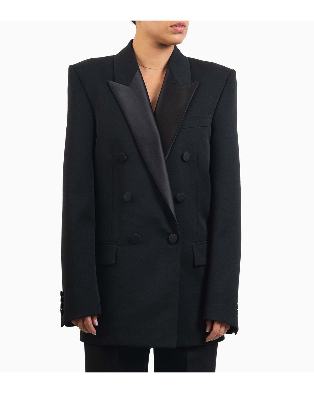 Saint Laurent Black Satin-Lapels Double-Breasted Blazer