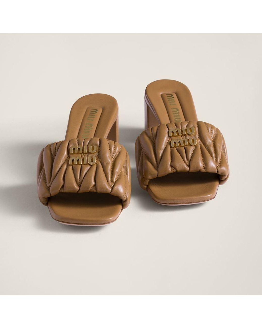 Miu Miu Brown Logo-Lettering Slip-On Sandals
