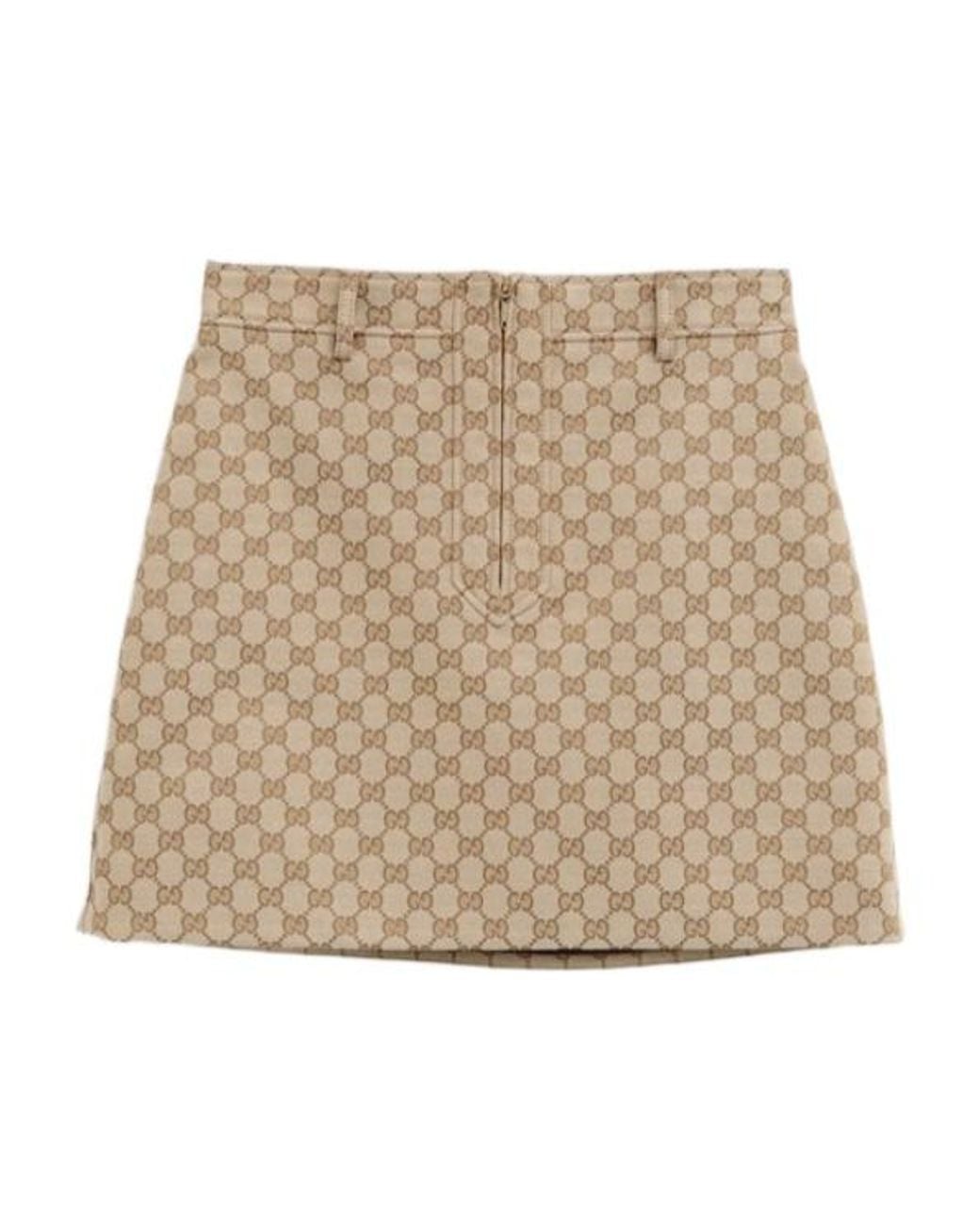 Gucci Natural Gg Cotton Canvas Jacquard Fabric Skirt
