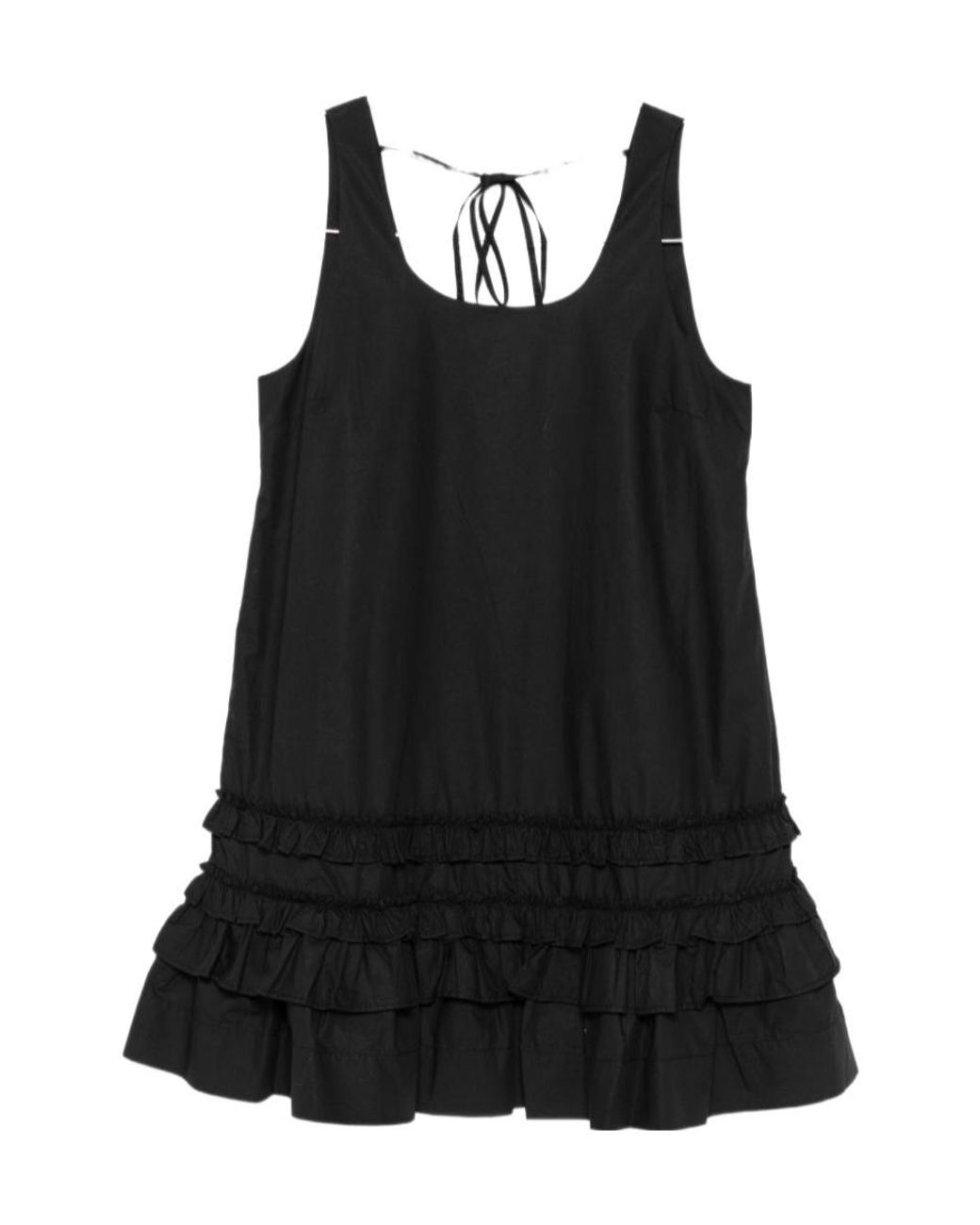 Ganni Black Ruffle-Trim Tie-Fastening Dress