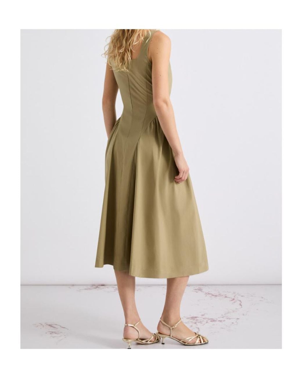 Marella Green Gathered Midi Dress