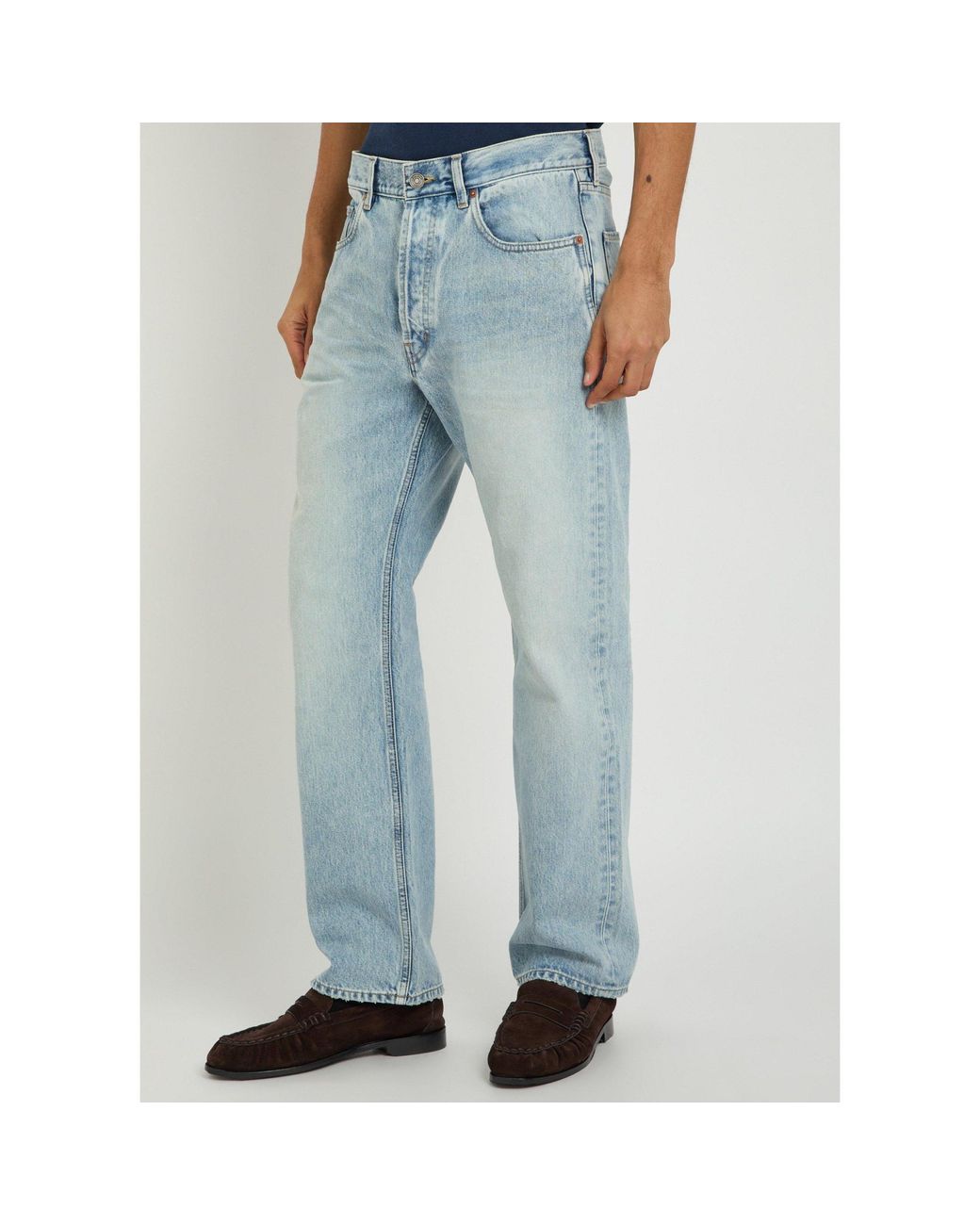 Saint Laurent Blue Wash-Distressed Wide-Leg Jeans for men