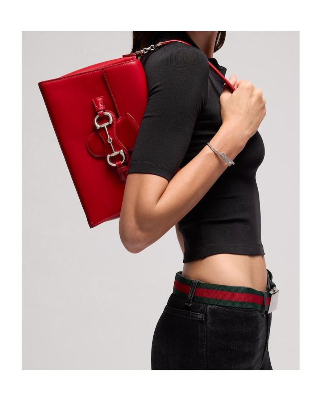 Gucci Red Horsebit Duomo Medium Top Handle Bag